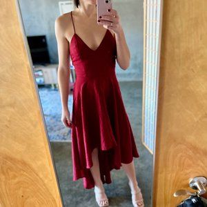 Red V-Neckline Lace-Up Maxi Red Dress